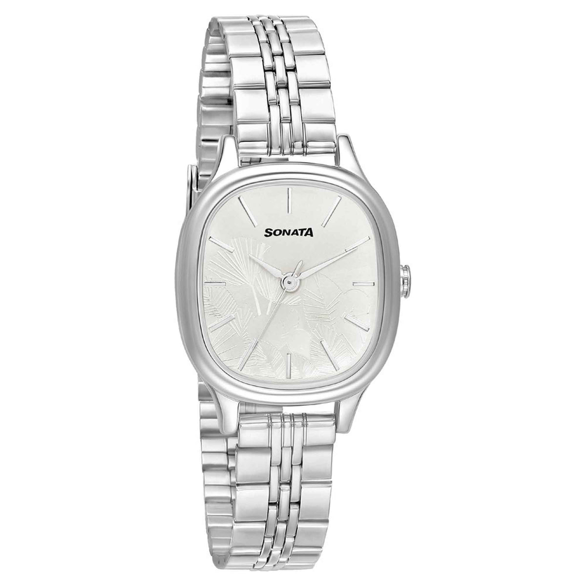 Sonata Silver Rectangular Dial Stainless Steel Strap Analog Watch for Women