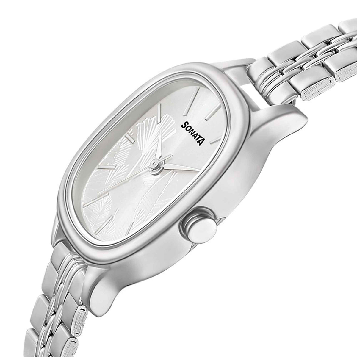 Sonata Silver Rectangular Dial Stainless Steel Strap Analog Watch for Women