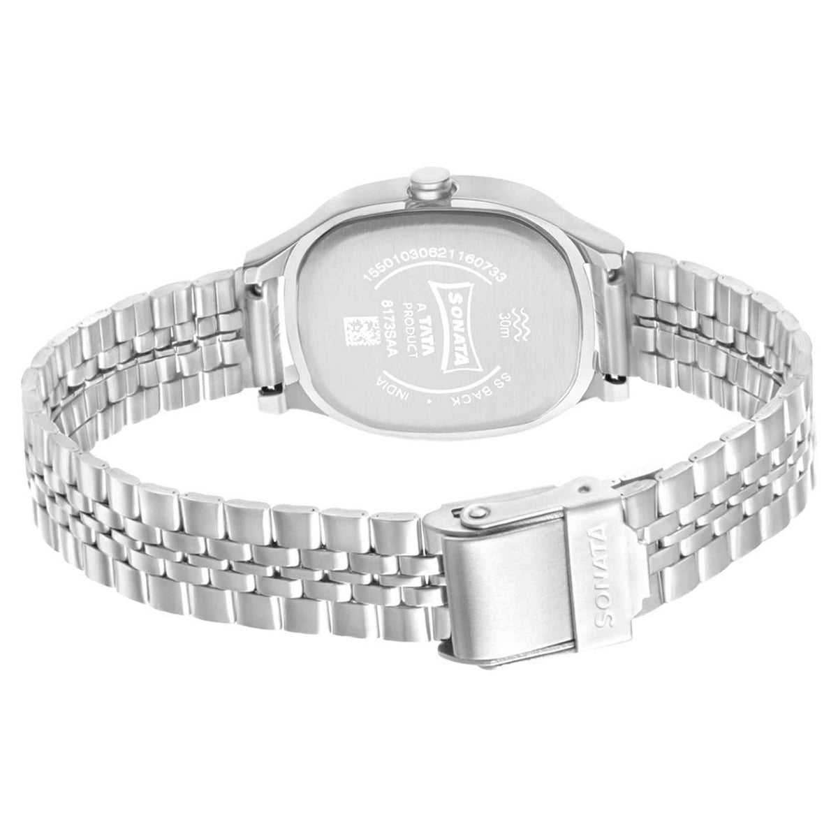 Sonata Silver Rectangular Dial Stainless Steel Strap Analog Watch for Women