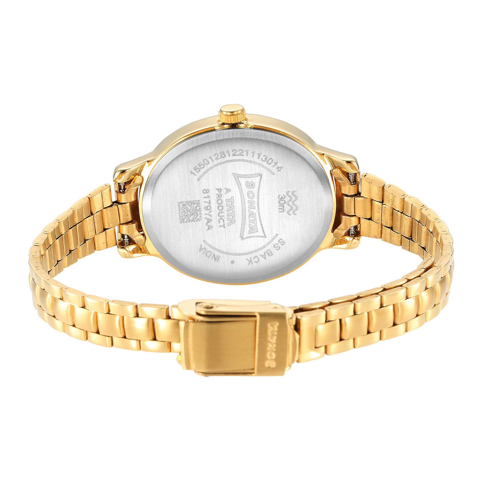 Sonata Classic Gold Silver Dial Metal Strap Watch for Women