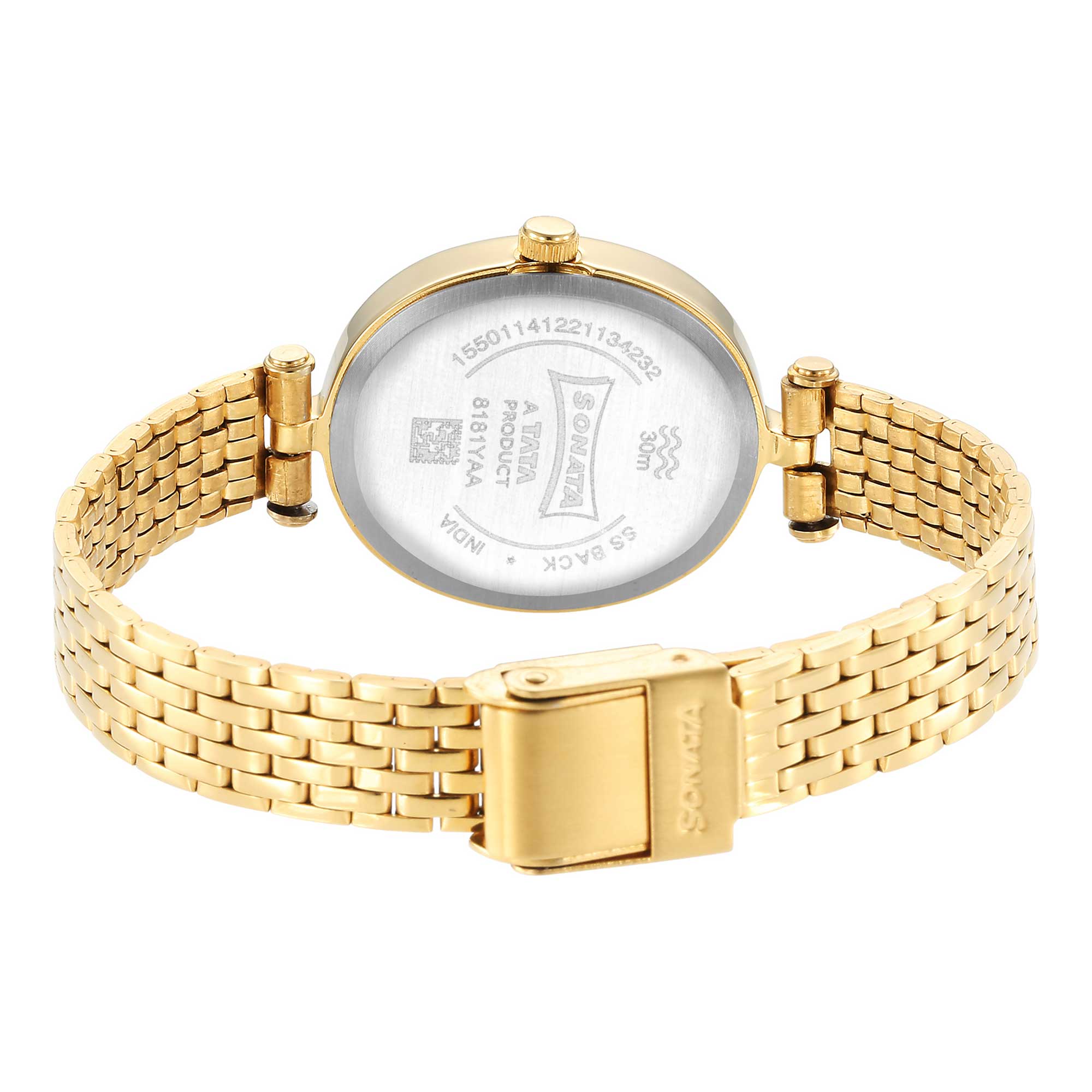 Sonata Classic Gold Maroon Dial Metal Strap Watch for Women