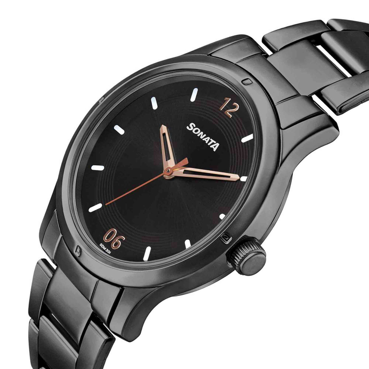 Sonata Black Dial Stainless Steel Strap Analog Watch for Women