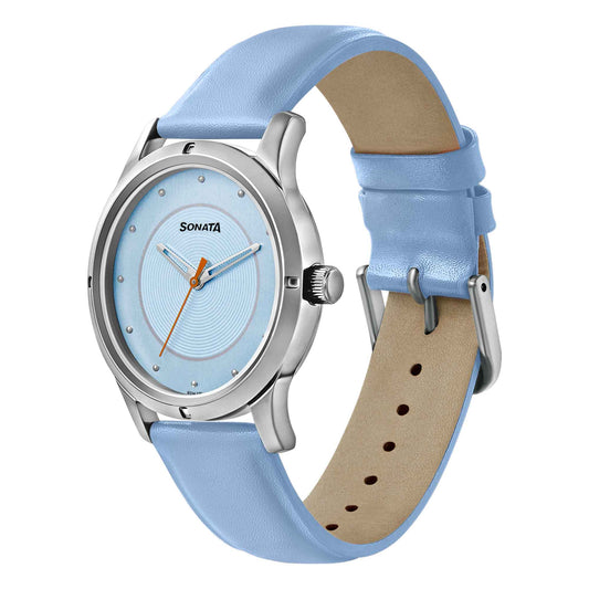 Sonata Blue Dial Leather Strap Analog Watch for Women