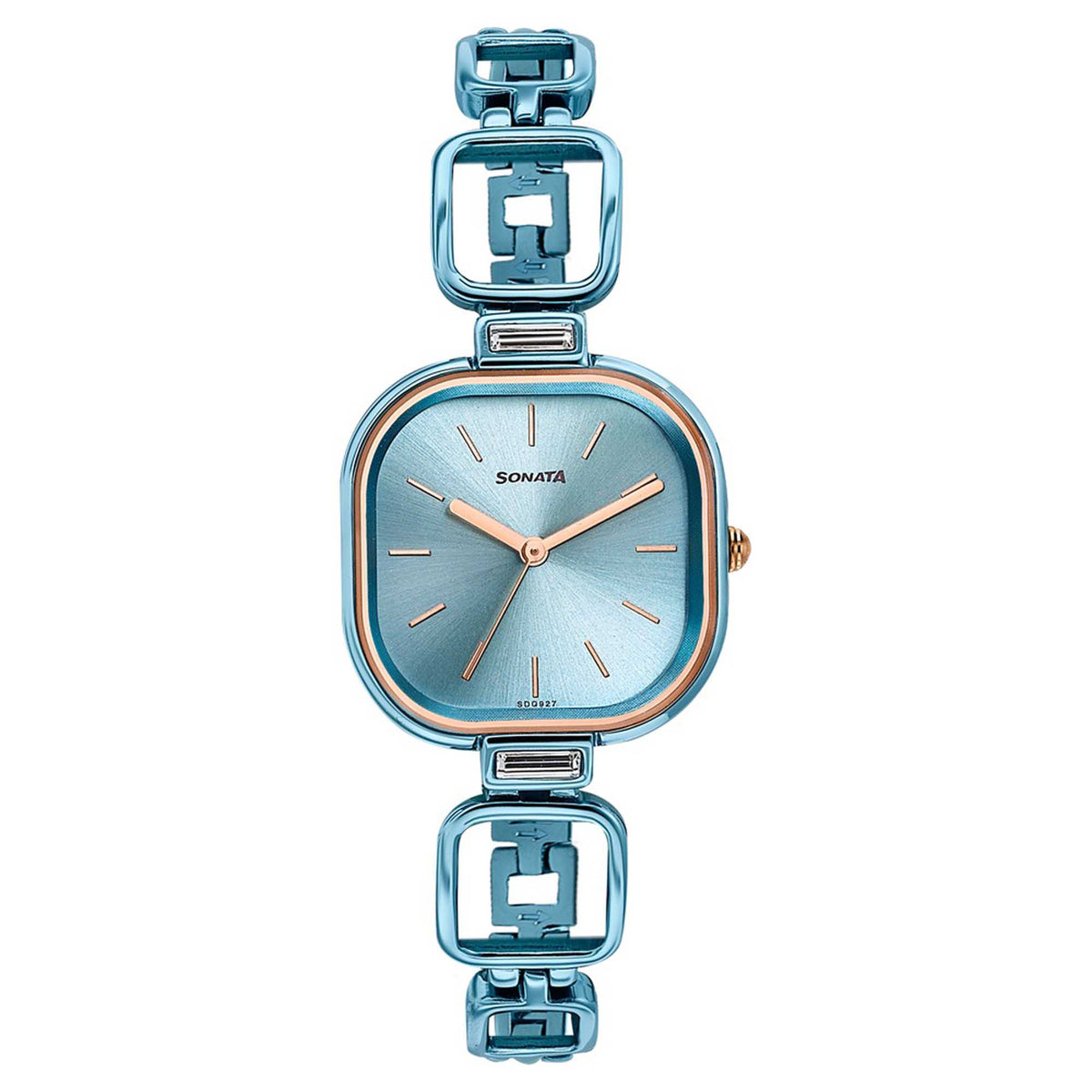 Sonata Blue Square Dial Metal Strap Analog Watch for Women