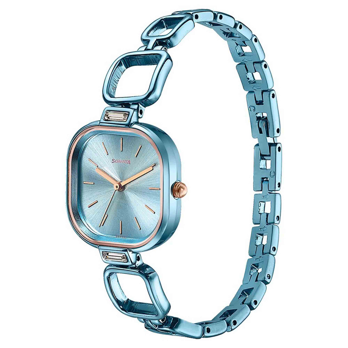 Sonata Blue Square Dial Metal Strap Analog Watch for Women