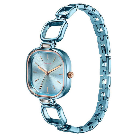 Sonata Blue Square Dial Metal Strap Analog Watch for Women