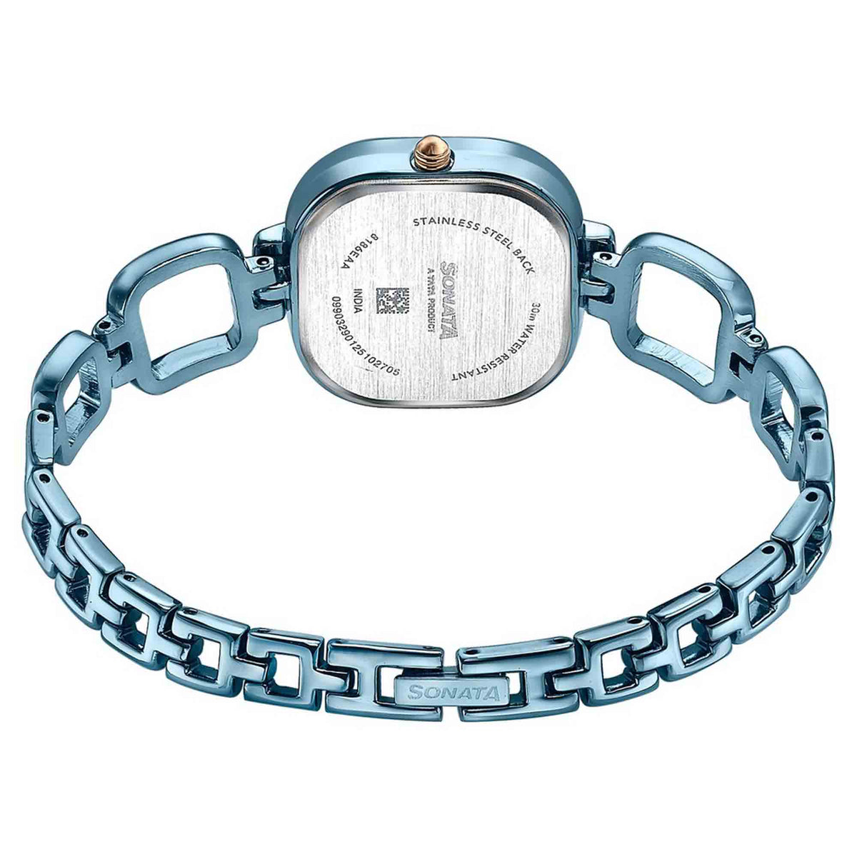 Sonata Blue Square Dial Metal Strap Analog Watch for Women
