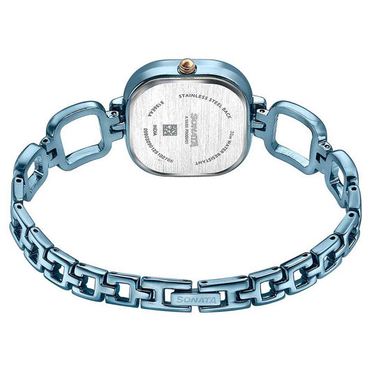Sonata Blue Square Dial Metal Strap Analog Watch for Women