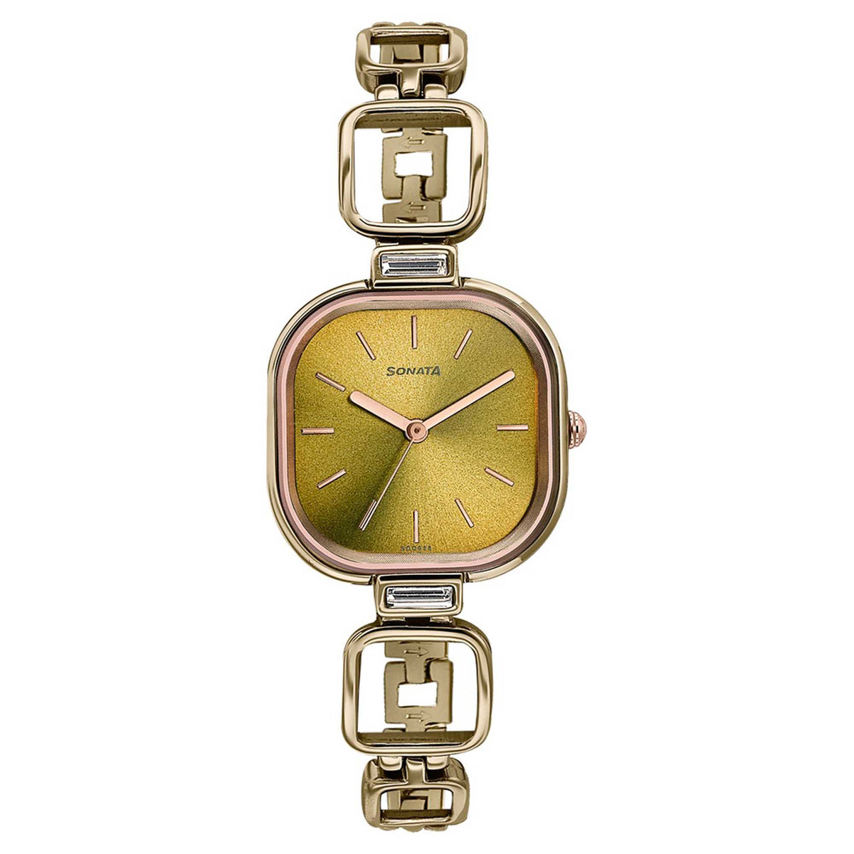 Sonata Green Square Dial Green Metal Strap Analog Watch for Women