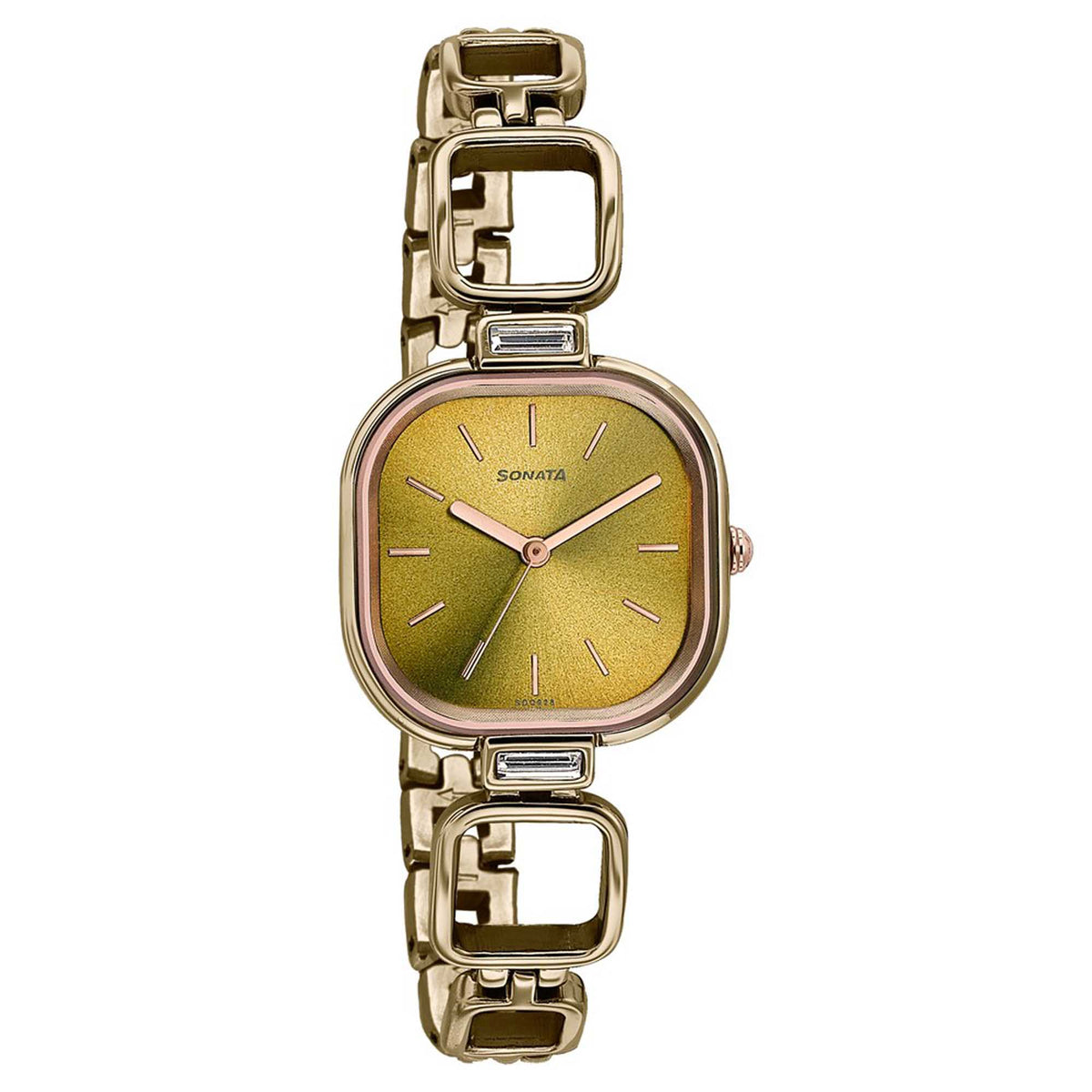 Sonata Green Square Dial Green Metal Strap Analog Watch for Women