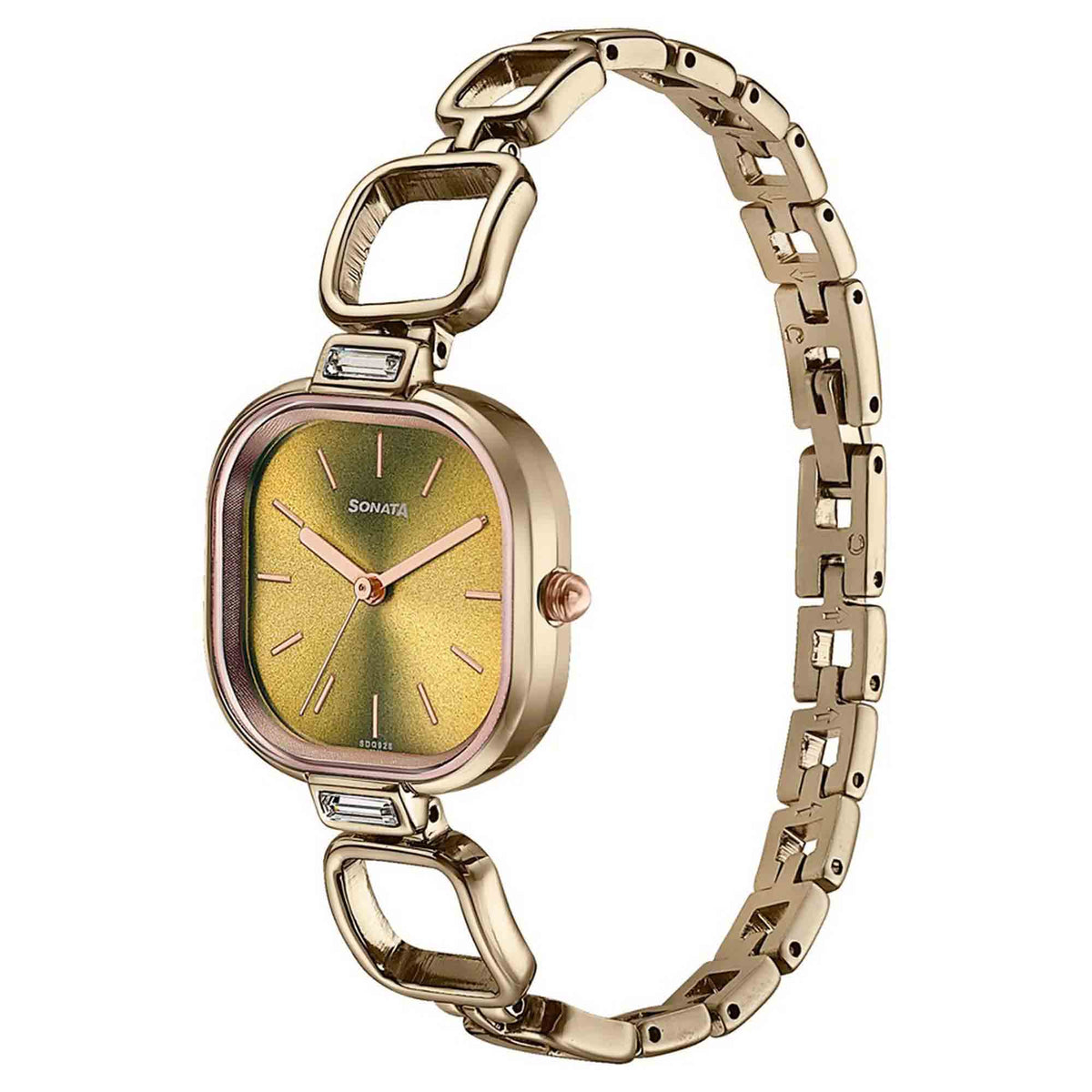 Sonata Green Square Dial Green Metal Strap Analog Watch for Women