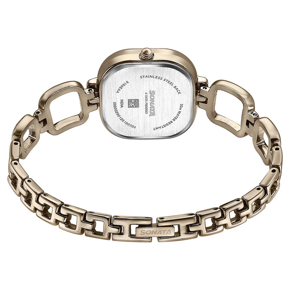 Sonata Green Square Dial Green Metal Strap Analog Watch for Women
