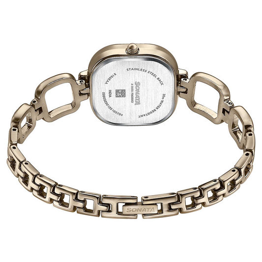 Sonata Green Square Dial Green Metal Strap Analog Watch for Women