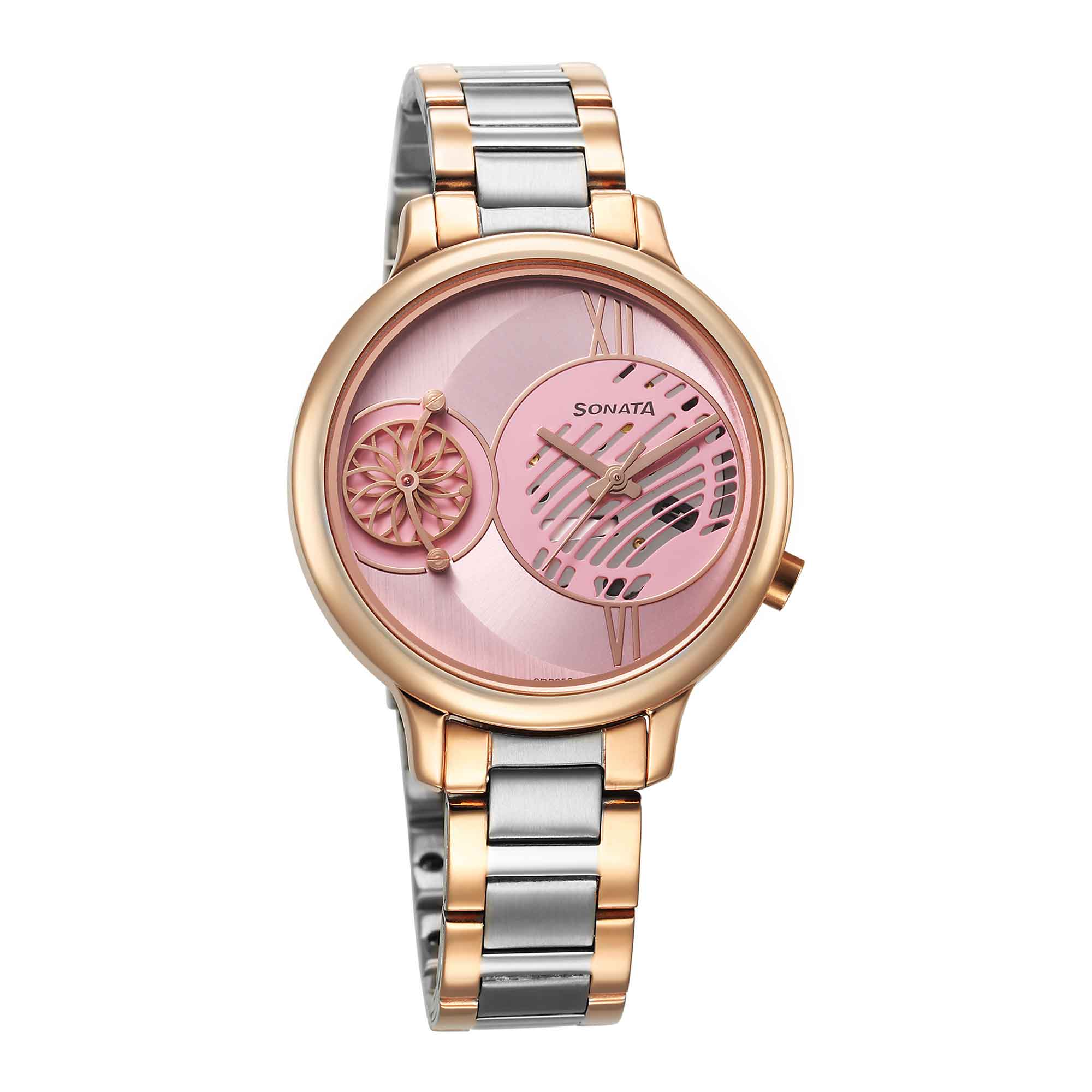 Sonata Pink Dial Two Toned Metal Strap Analog Watch for Women