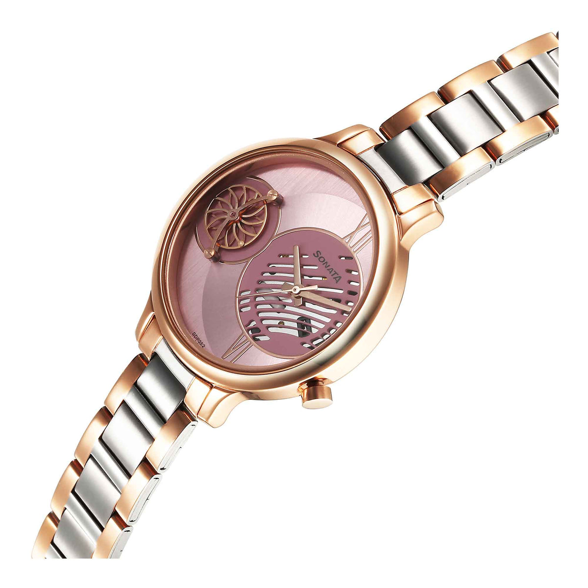 Sonata Pink Dial Two Toned Metal Strap Analog Watch for Women