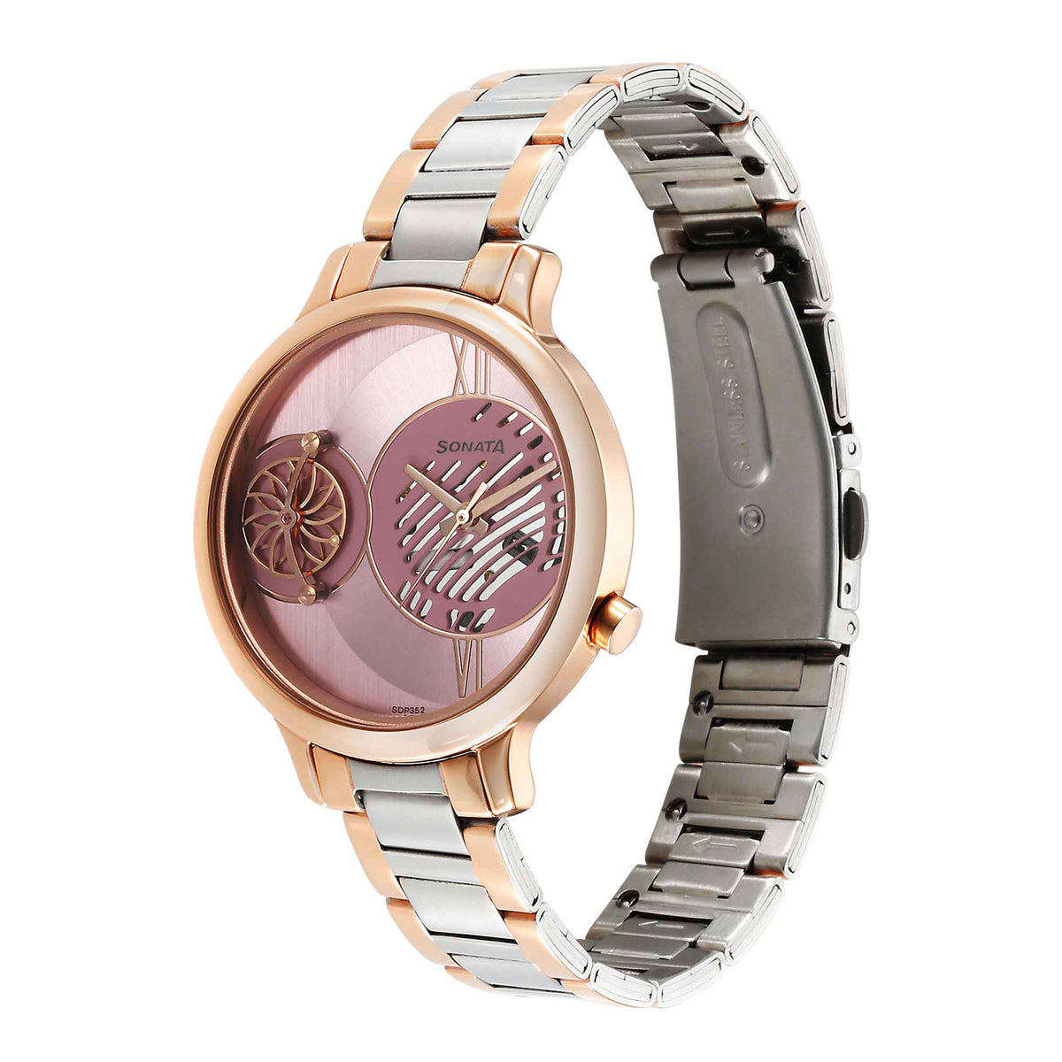 Sonata Pink Dial Two Toned Metal Strap Analog Watch for Women