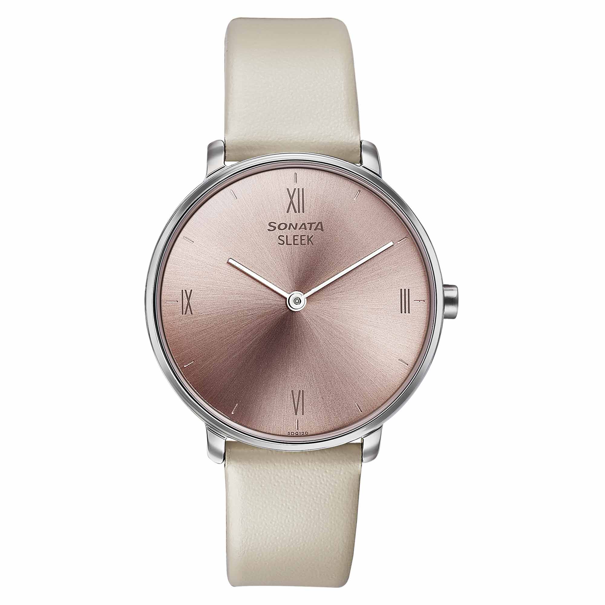 Sonata Pink Dial Beige Leather Strap Analog Watch for Women