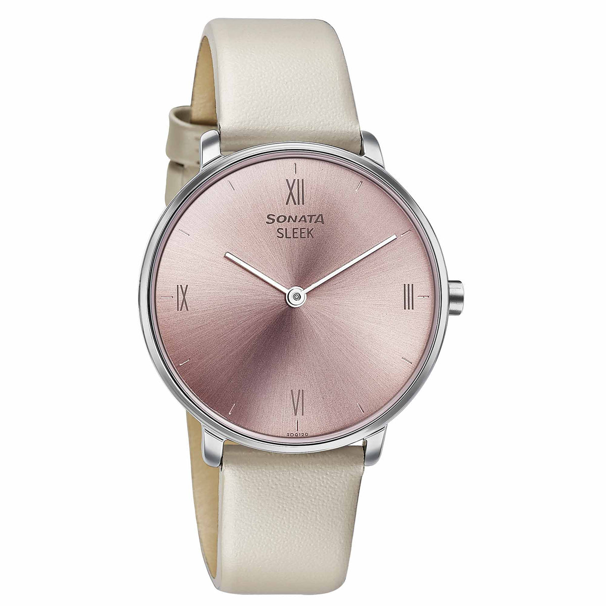 Sonata Pink Dial Beige Leather Strap Analog Watch for Women