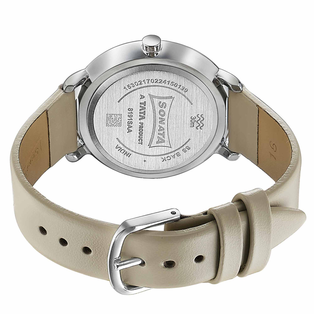 Sonata Pink Dial Beige Leather Strap Analog Watch for Women