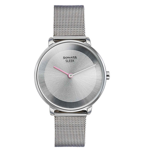 Sonata Grey Dial Silver Stainless Steel Strap Analog Watch for Women