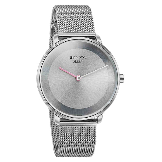 Sonata Grey Dial Silver Stainless Steel Strap Analog Watch for Women