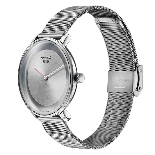 Sonata Grey Dial Silver Stainless Steel Strap Analog Watch for Women
