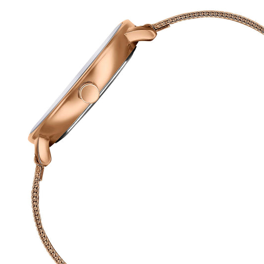 Sonata Black Dial Rose Gold Stainless Steel Strap Analog Watch for Women