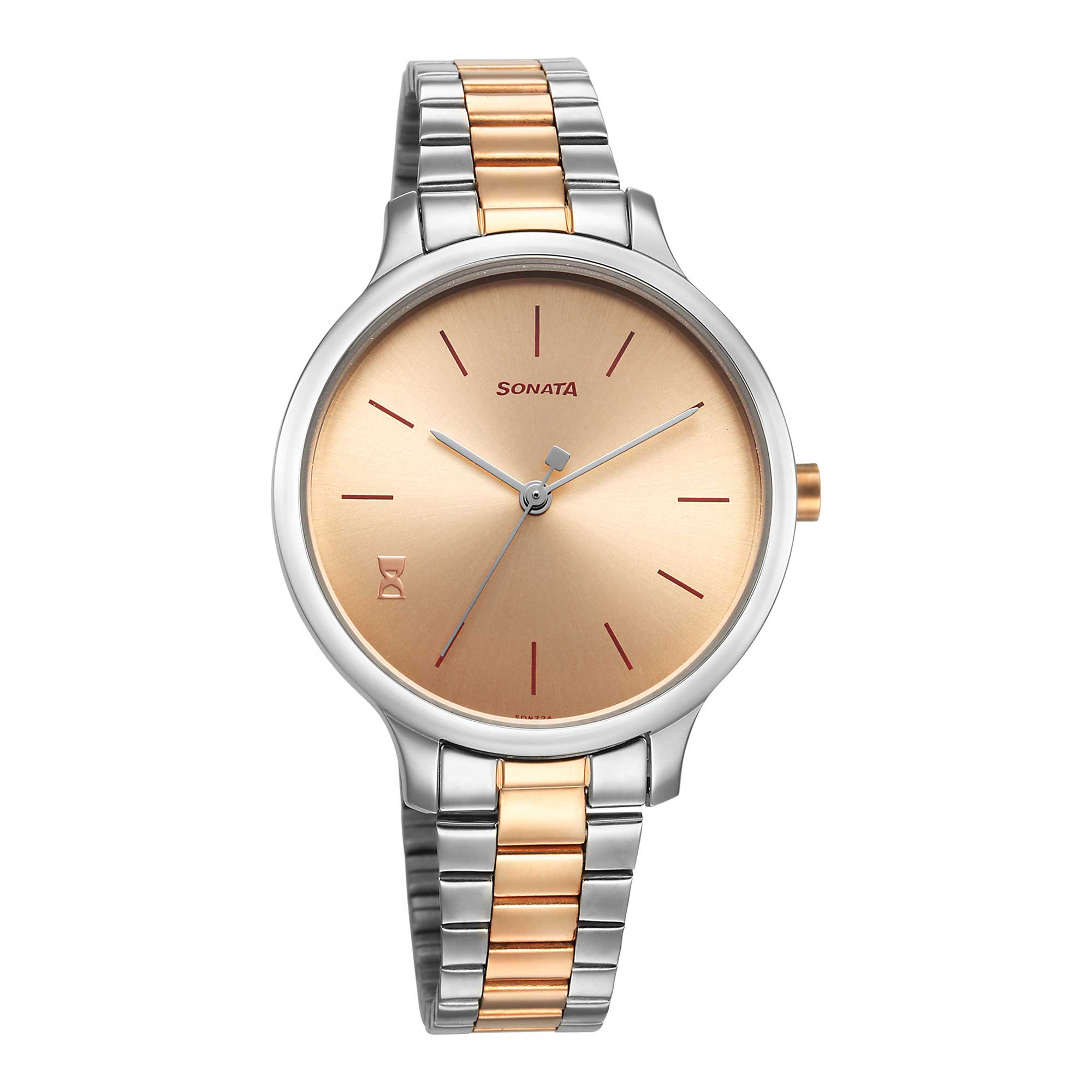 Sonata Rose Gold Dial Two Toned Stainless Steel Strap Analog Watch for Women