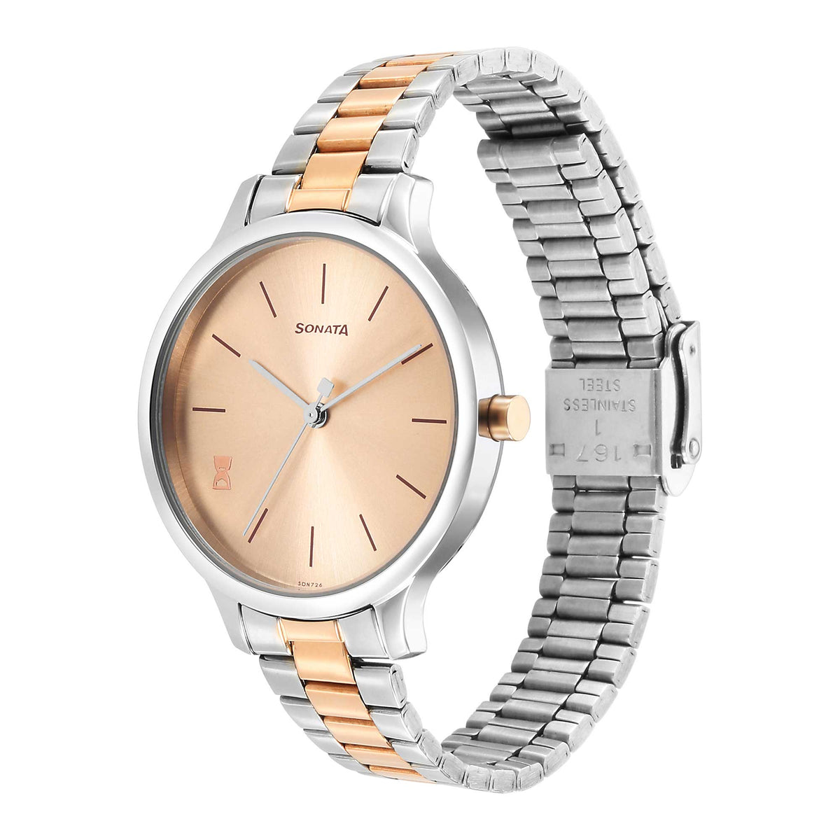 Sonata Rose Gold Dial Two Toned Stainless Steel Strap Analog Watch for Women