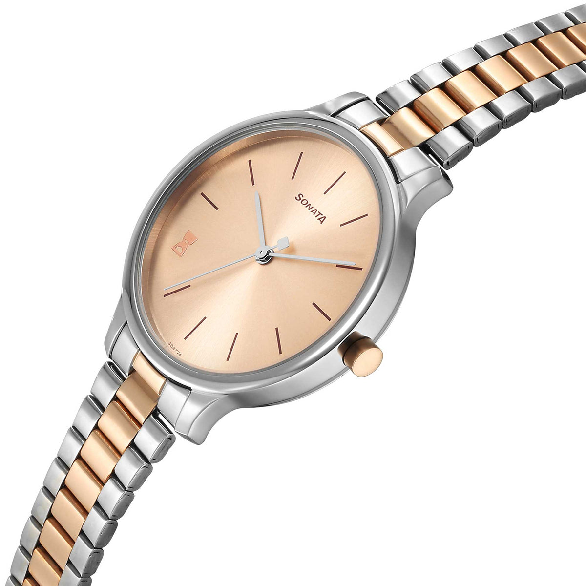 Sonata Rose Gold Dial Two Toned Stainless Steel Strap Analog Watch for Women