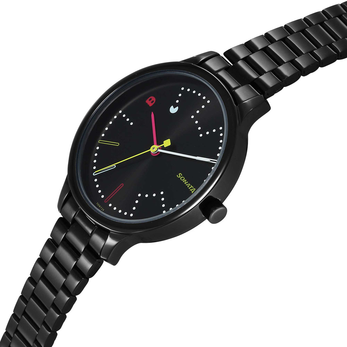 Sonata Black Dial Stainless Steel Strap Analog Watch for Women