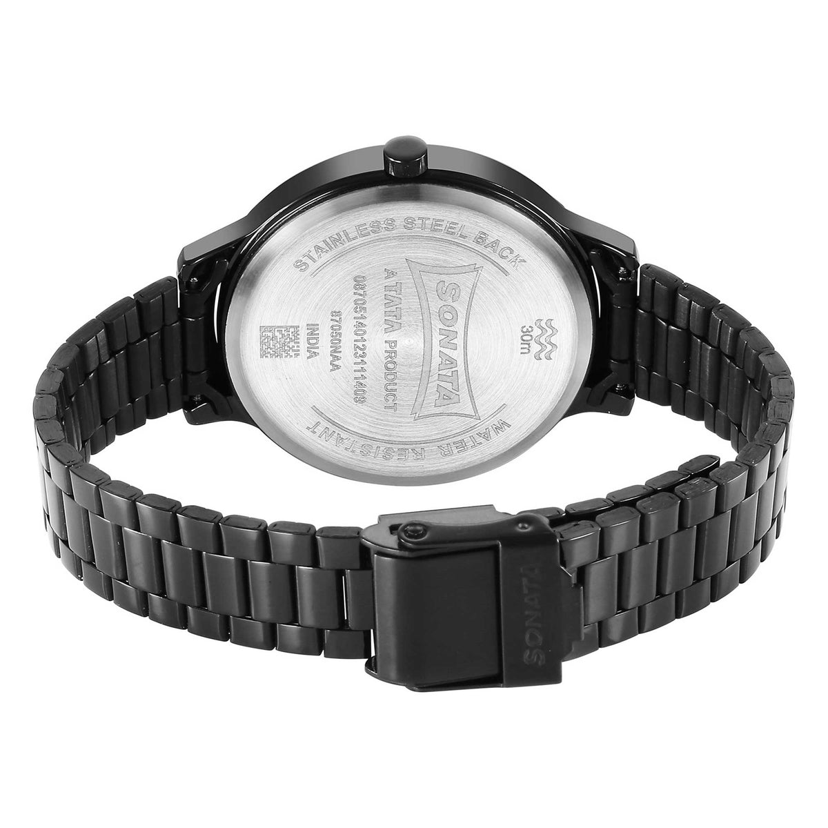 Sonata Black Dial Stainless Steel Strap Analog Watch for Women