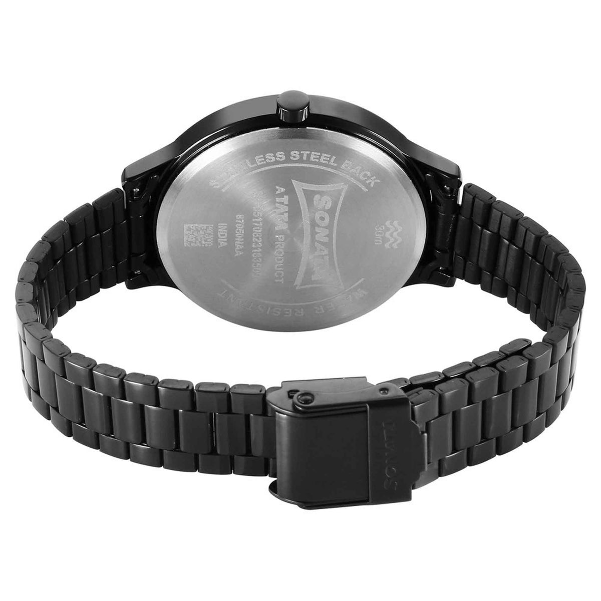 Sonata Black Dial Stainless Steel Strap Analog Watch for Women