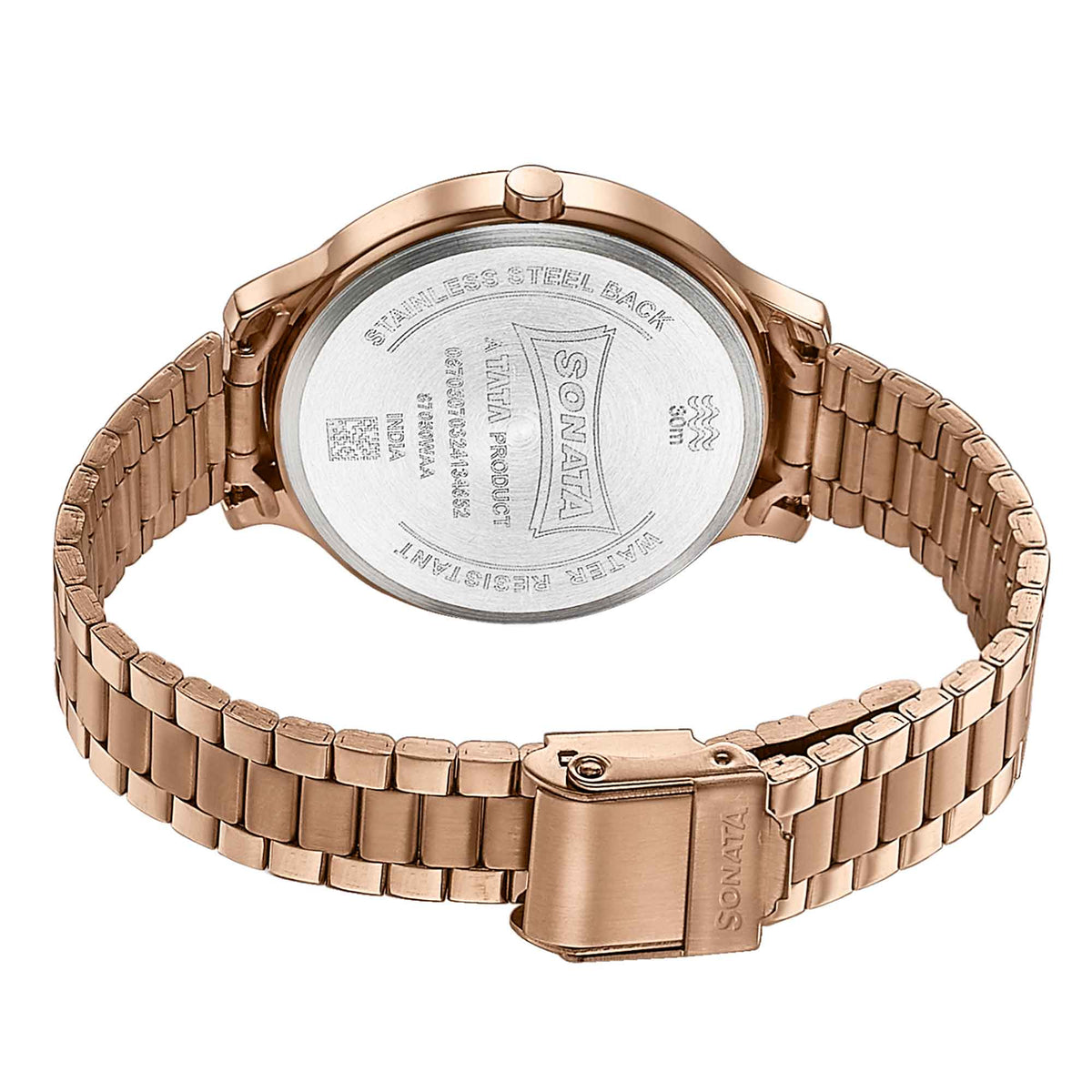 Sonata Brown Dial Rose Gold Stainless Steel Strap Analog Watch for Women