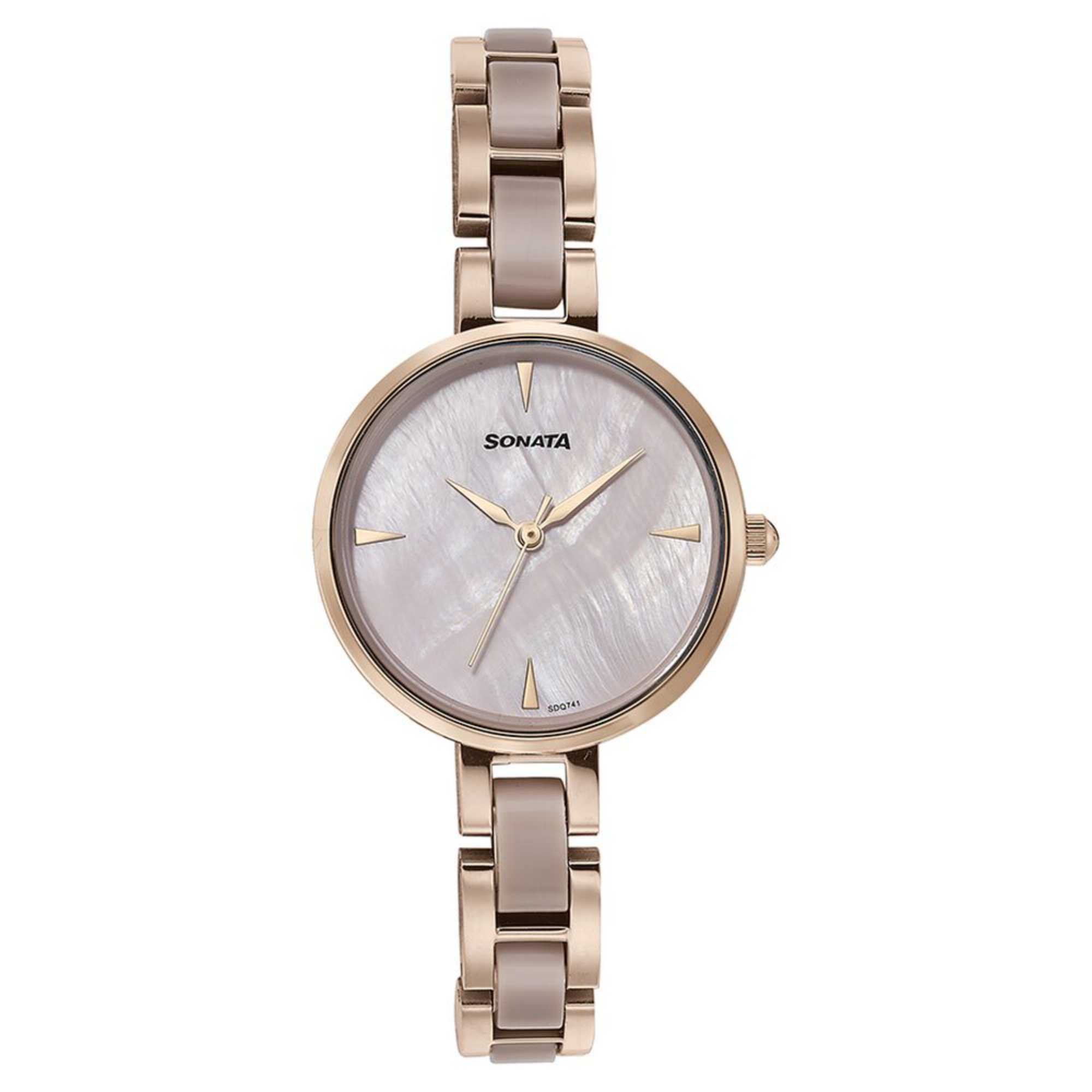 Sota Quartz Alog Mother of Pearl Dial Two Toned Stainless Steel Strap Watch For Women (87064KD02)