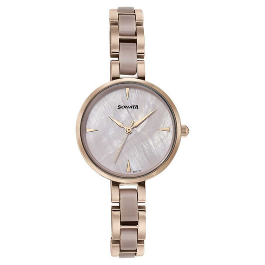 Sota Quartz Alog Mother of Pearl Dial Two Toned Stainless Steel Strap Watch For Women (87064KD02)