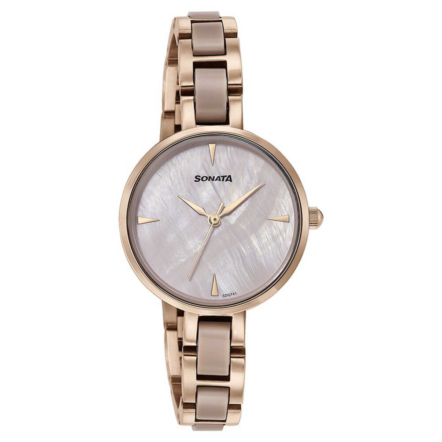 Sota Quartz Alog Mother of Pearl Dial Two Toned Stainless Steel Strap Watch For Women (87064KD02)