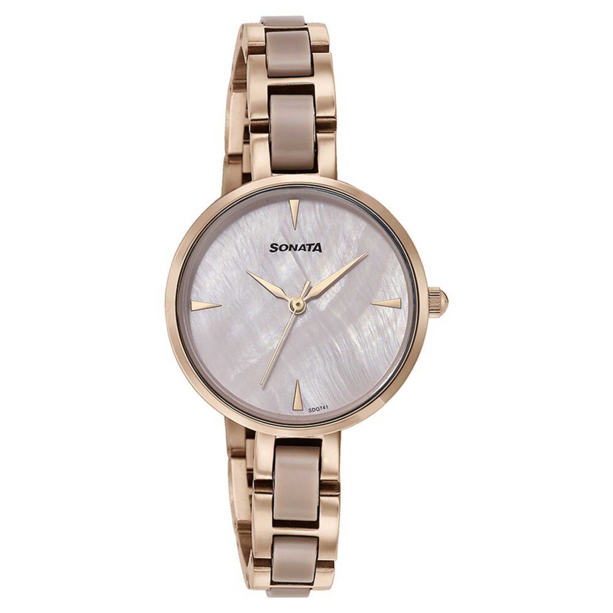 Sota Quartz Alog Mother of Pearl Dial Two Toned Stainless Steel Strap Watch For Women (87064KD02)