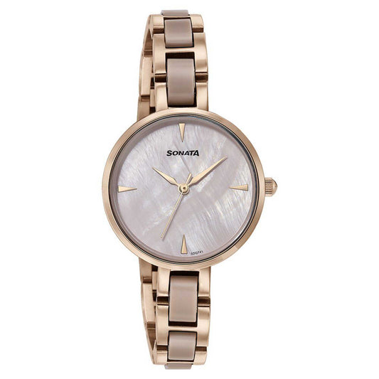 Sota Quartz Alog Mother of Pearl Dial Two Toned Stainless Steel Strap Watch For Women (87064KD02)