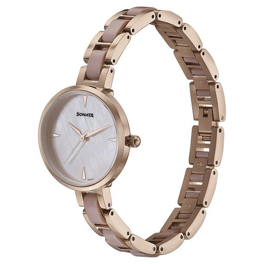 Sota Quartz Alog Mother of Pearl Dial Two Toned Stainless Steel Strap Watch For Women (87064KD02)