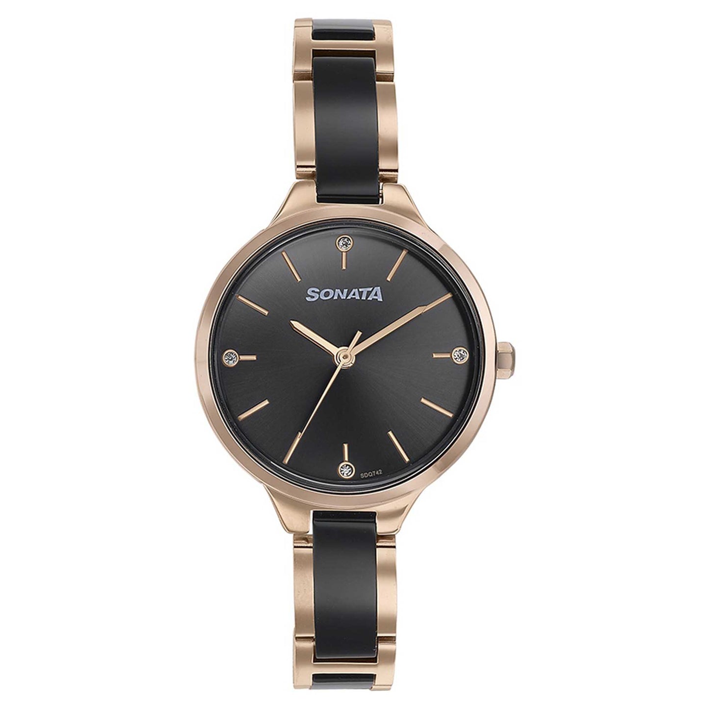 Sonata Black Dial Dual Color Metal Strap Analog Watch for Women