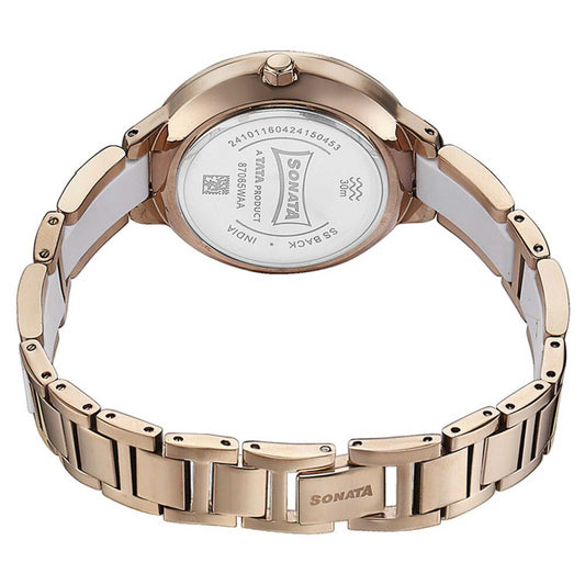 Sonata Quartz Analog Silver Dial Two Toned Stainless Steel Strap Watch For Women