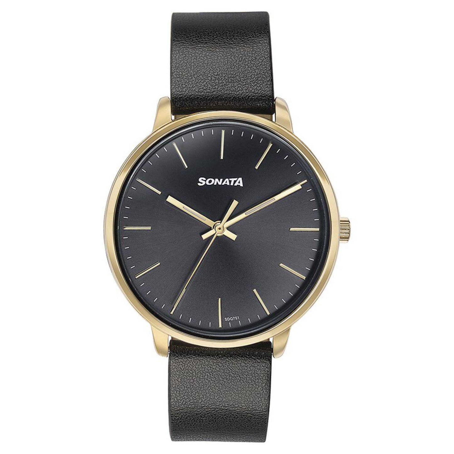 Sonata Quartz Analog Black Dial Black Leather Strap Watch For Women 87069YL01