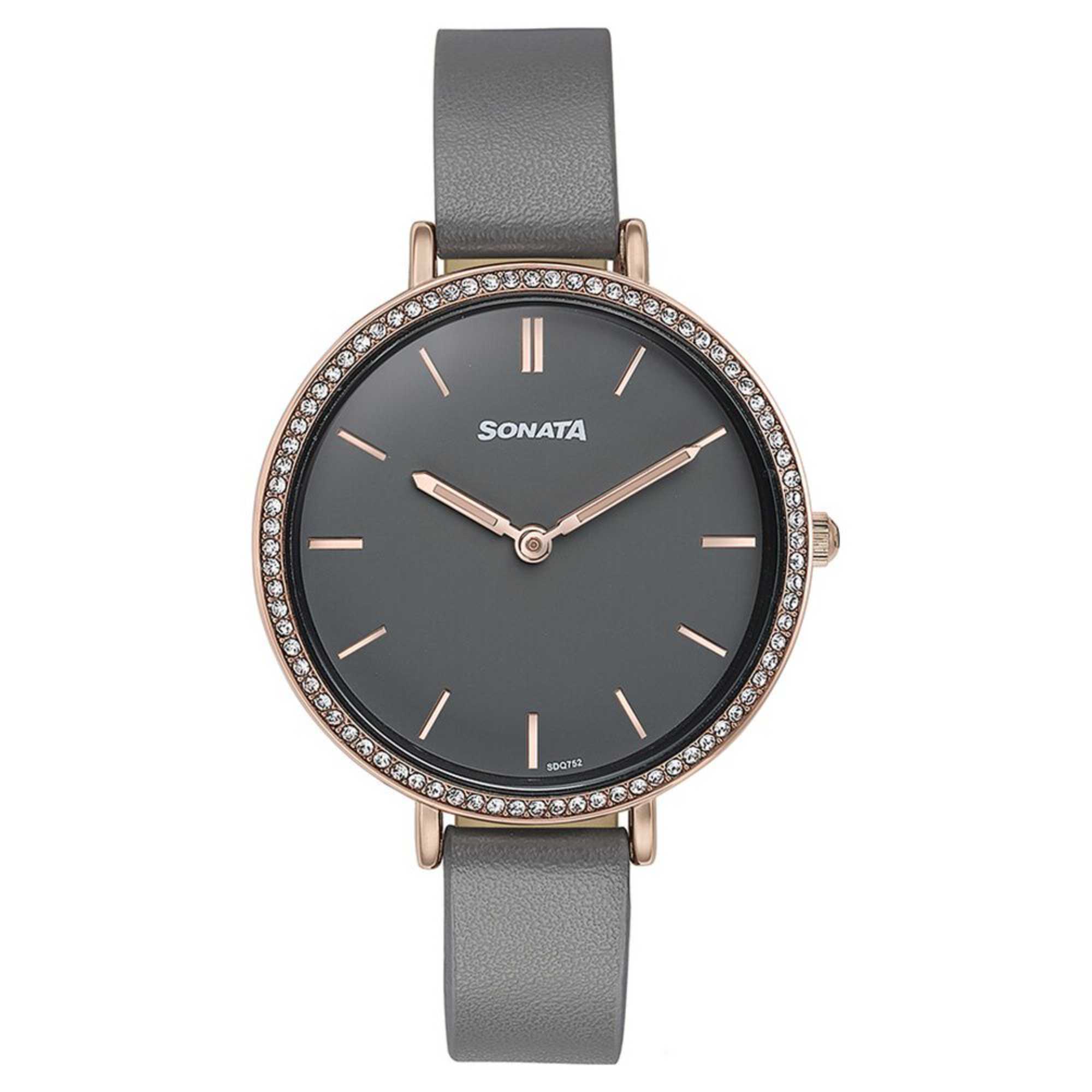 Sonata Grey Dial Leather Strap Analog Watch for Women