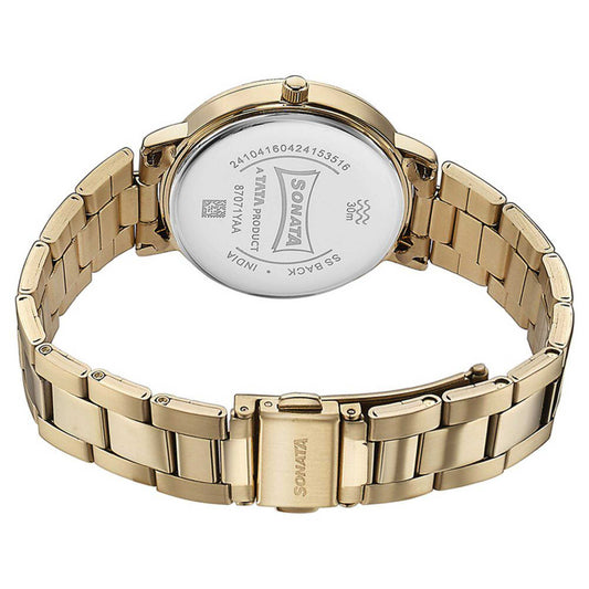 Sota Quartz Alog Black Dial Golden Stainless Steel Strap Watch For Women (87071YM01)