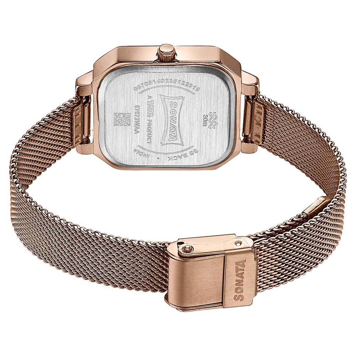 Sonata Grey Square Dial Rose Gold Stainless Steel Strap Analog Watch for Women