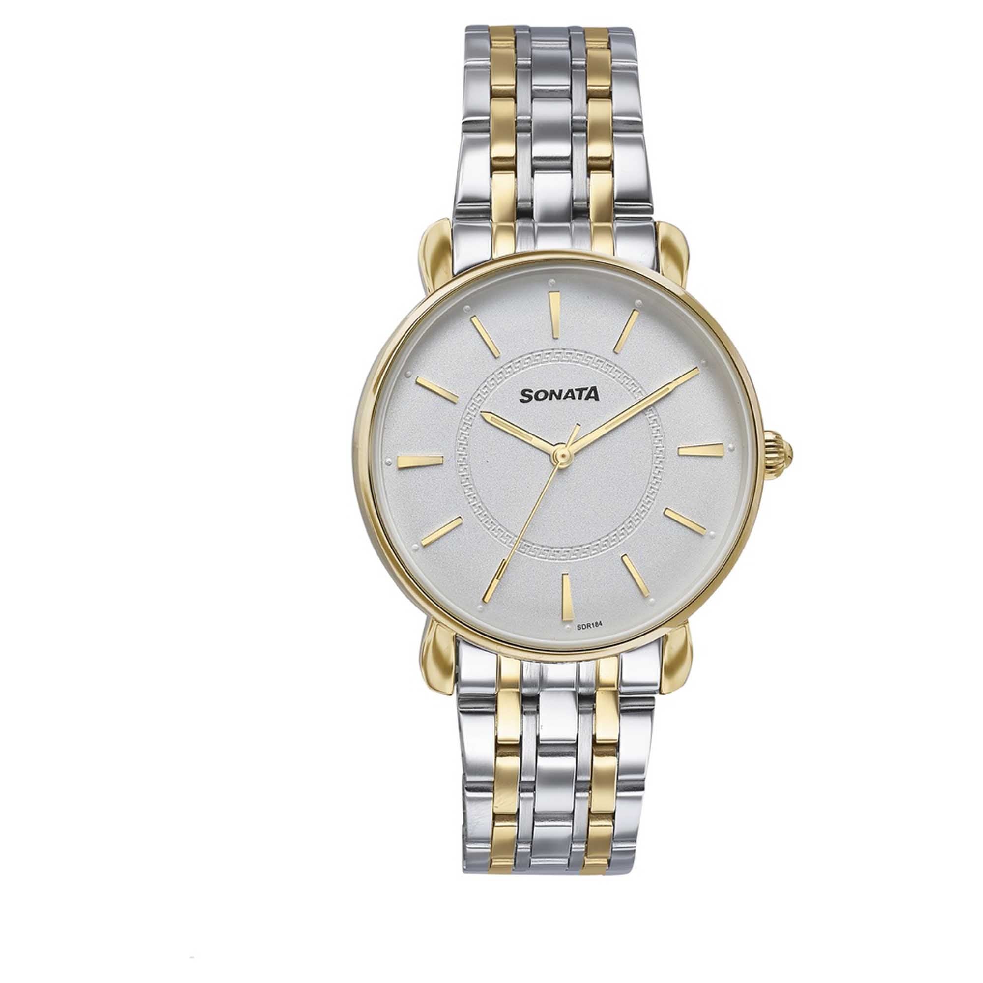 Sonata Off White Dial Two Toned Stainless Steel Strap Analog Watch for Women