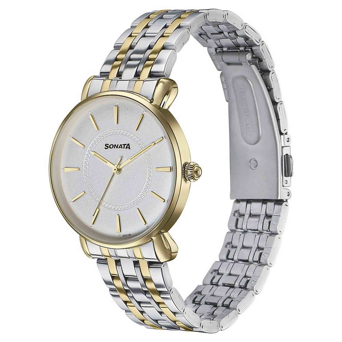 Sonata Off White Dial Two Toned Stainless Steel Strap Analog Watch for Women