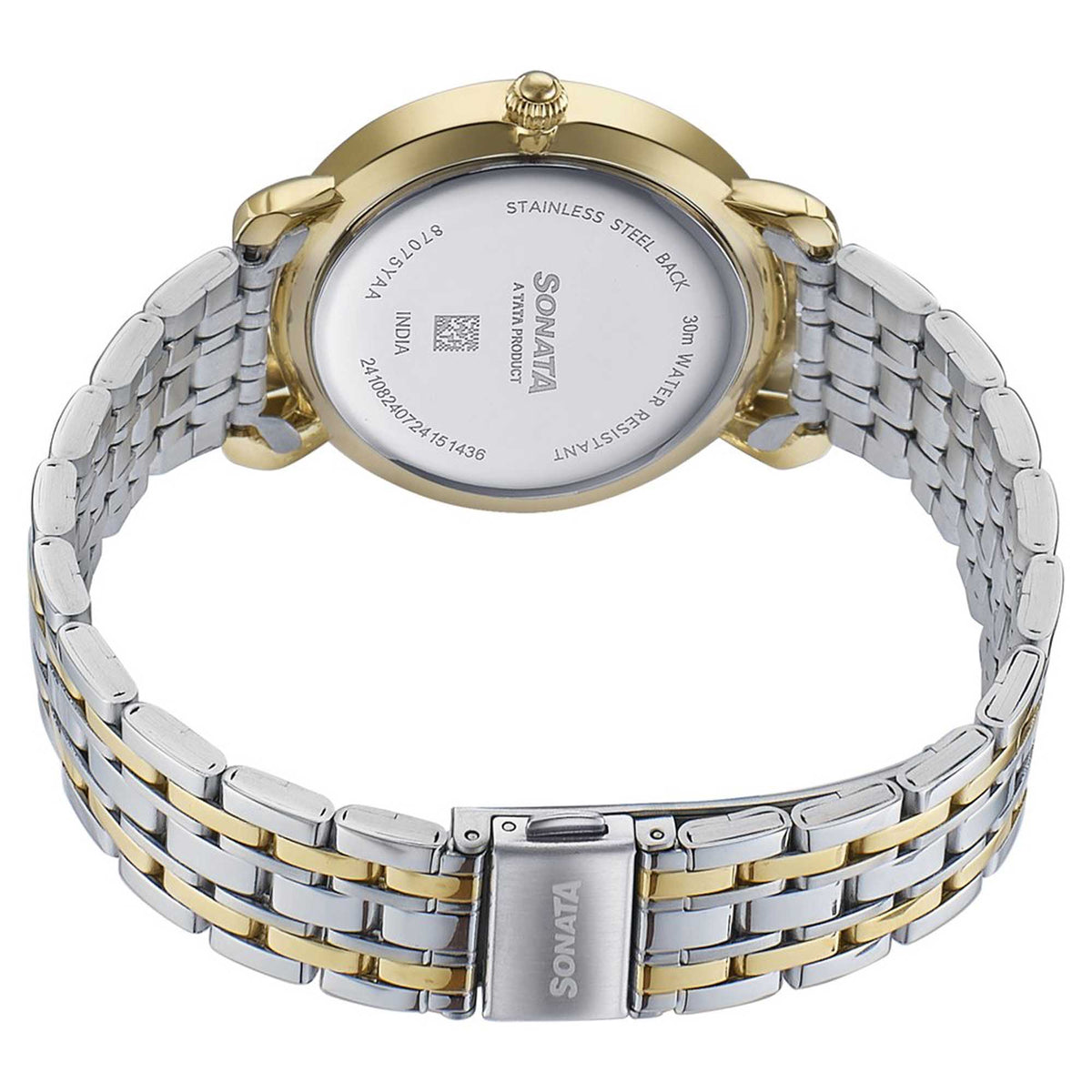 Sonata Off White Dial Two Toned Stainless Steel Strap Analog Watch for Women