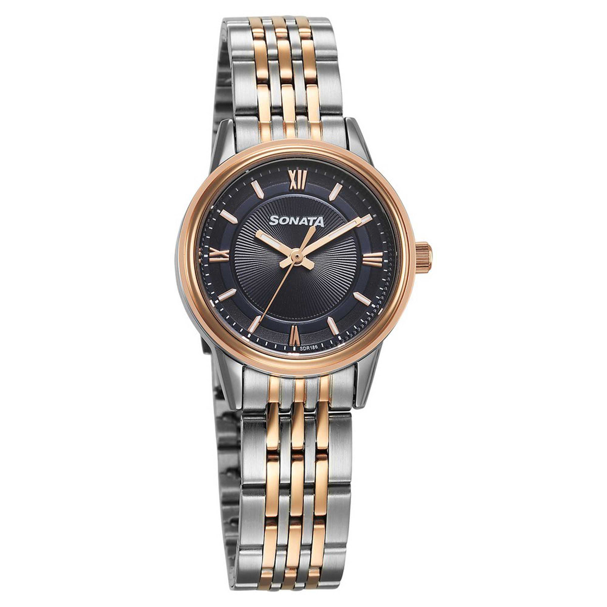 Sonata Blue Dial Two Toned Stainless Steel Strap Analog Watch for Women